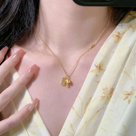 Only a pair of new Chinese style 18k gold Peace Bell Abacus Necklace for girls. Exquisite, compact and luxurious clavicle chain pendant design. Peace Bell Abacus Necklace.
