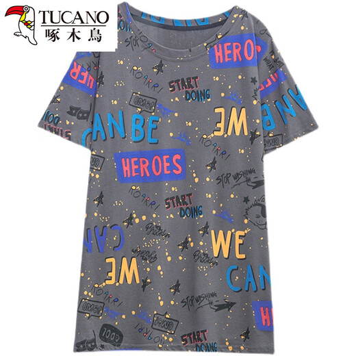 Specht 2025 Sommer neues Modell plus Größe Baumwolle kurzärmeliges T-Shirt für Frauen Fett mm modische altersreduzierende schlankende Bauchbedeckung für Frauen 6627 Blau M 80-95jin [Jin entspricht 0,5 kg]