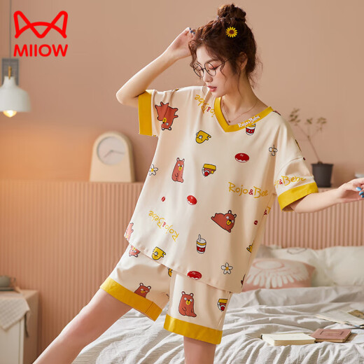 Catman (Miiow) Summer Ladies Pajamas Algodón Pure Algodón Home Style Fino Estilo coreano Lindo Princesa Estilo de manga corta Traje de dos piezas Spring y Autumn Women Loli Pink White Skm6621 M (recomendado 75-95 Jin [Jin iguala 0.5 kg])