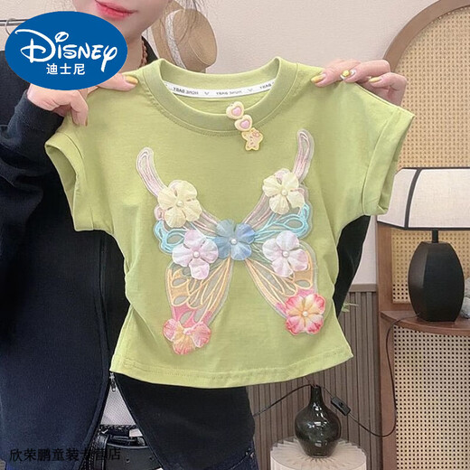 Disney baby girl summer suit 2025 new fashionable short-sleeved baby mosquito-proof pants casual summer two-piece set pink bow set [top + pants] 110 Recommended 100-110cm2-3 years old Recommended body
