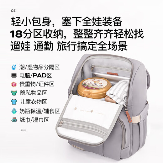 Alamom Mommy Sac Light Luxury Fashion Nouveau sac de voyage en plein air multifonctionnel Sac de voyage léger Mother and Baby Sac [25LPLUS] Saint Asol Gray
