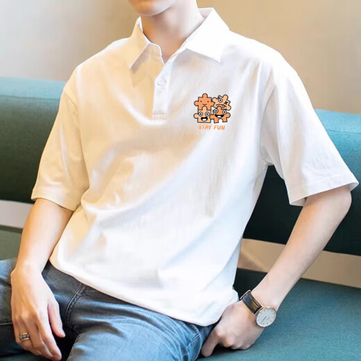 美式复古男士polo衫短袖宽松百搭翻领体恤2025夏季纯棉半袖上衣服 3895-wasp白色 M  85-110斤