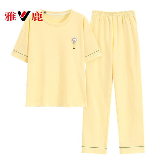 雅鹿新款睡衣女款夏季夏天纯棉短袖长裤半袖春秋鹅黄家居服夏款 CM65029【女】 Z9712 M 【建议80-100斤穿】