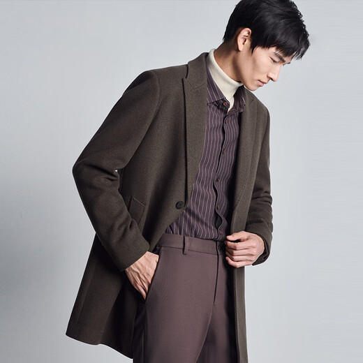 Angel Bird Men's Wool Coat Business Formal Patch Collar Wool Coat KEBS243032U Walnut Brown 52