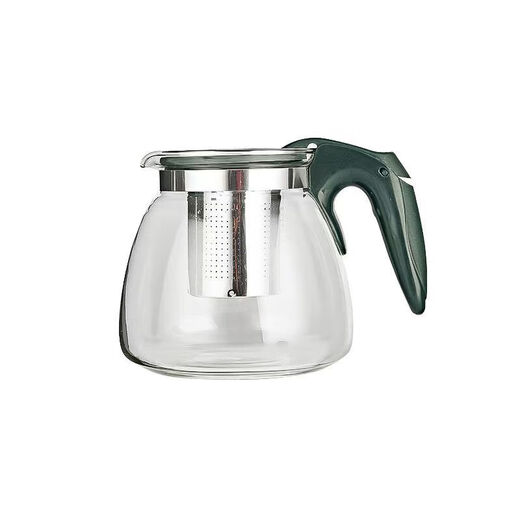 Teapot, tea water separation glass heat-resistant teapot with green handle set, one pot with four cups, 1000ml teapot + 4 leaf pattern cups