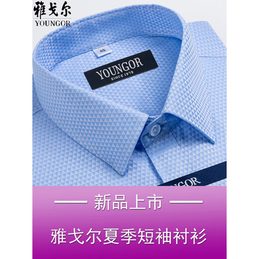 GY雅戈尔短袖衬衫男夏季薄款纯棉中年商务免烫宽松格子高级正装衬衣 短袖DX6630 38 建议【70-95斤】