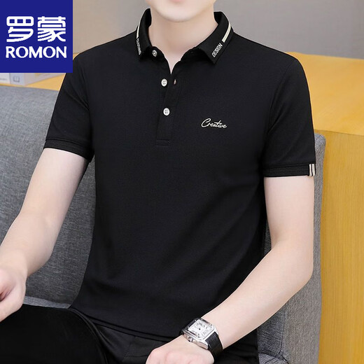 罗蒙夏季男士短袖t恤翻领polo衫休闲上衣服印花刺绣半截袖男装体恤衫 679白色 M