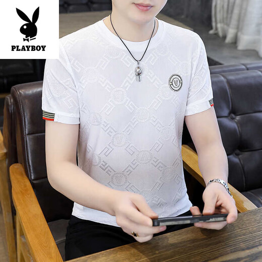 花花公子（PLAYBOY）高档桑蚕丝短袖t恤男2025夏季薄款真丝体恤衫速干半袖男士上衣 869卡其色 M 【90-105斤】
