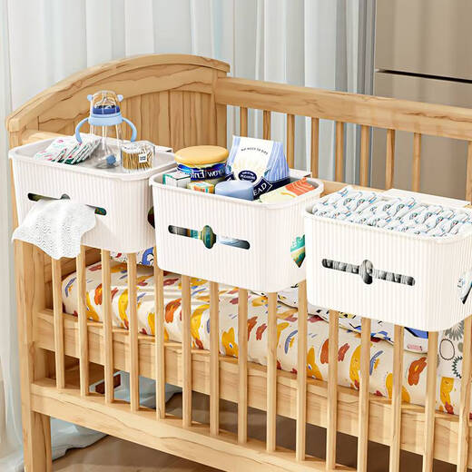 Shantou Lincun Nachttisch-Hängekorb für Babys, Baby-Nachttisch-Aufbewahrungsregal, Windelaufbewahrung, Hängetasche, Windel, Windelzaun, Aufbewahrungsbox, Halbmondweiß – ohne Abdeckung mit Papierabsaugöffnung + Reihenstopfen