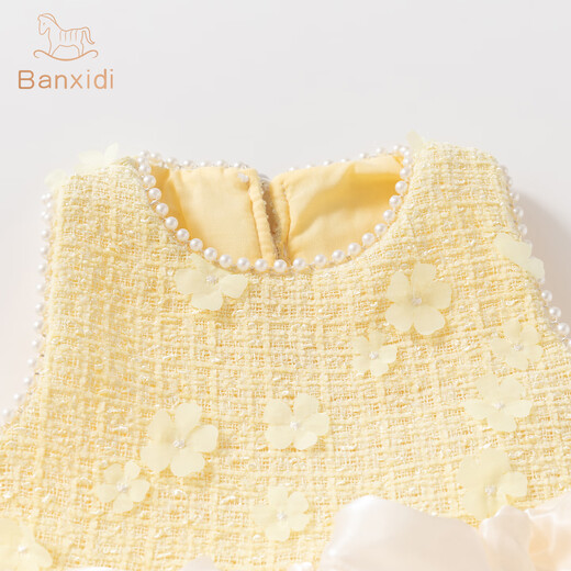 
Banxidi girls' dress autumn 2025 new fashionable baby princess dress one year old dress spring and autumn children's mesh skirt yellow 100