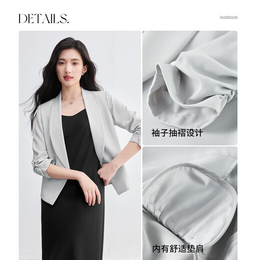 Shandubila autumn high-end suit for women with shoulder pads professional commuting style casual short suit gray L