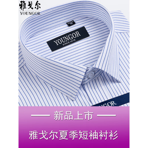Gy Yagel Herren kurzärmeliges Hemd Summer Business Casual Professional Formale Kleidung Baumwolle freie Eisen im mittleren Alter mit gestreiften Hemd mit Kurzärärmern DX6624 42