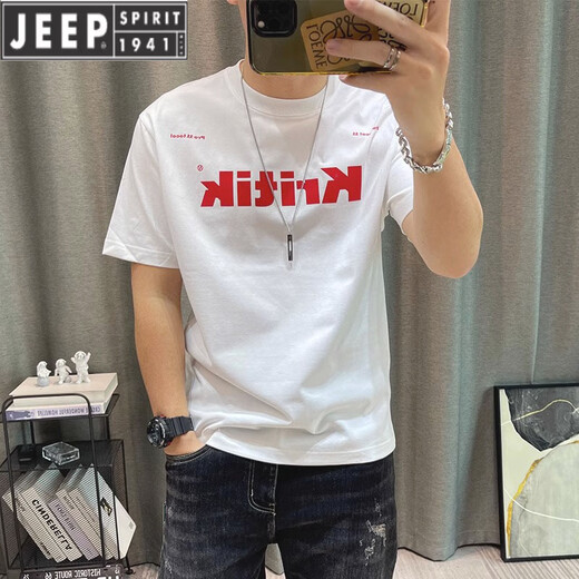 JEEP SPIRIT短袖t恤男2025夏季新款字母印花男士休闲上衣青年男装衣服潮 白色1416  S 80-95斤