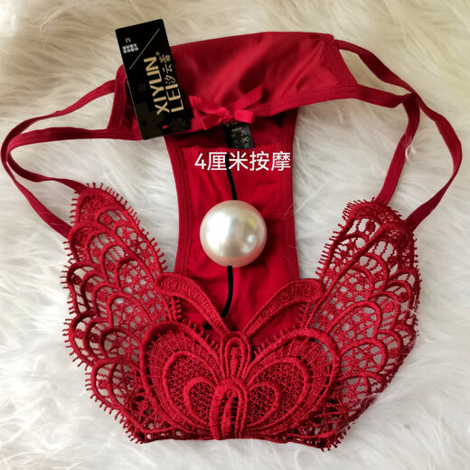 Customized imitation pearl underwear with one 4cm enlarged sexy T-string tight massage bead briefs, wine red plus 1 4cm M80-115Jin Jin is equal to 0.5kg