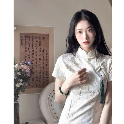 HUALIN FASHION改良旗袍夏季少女气质白色连衣裙国风日常 831花色 M