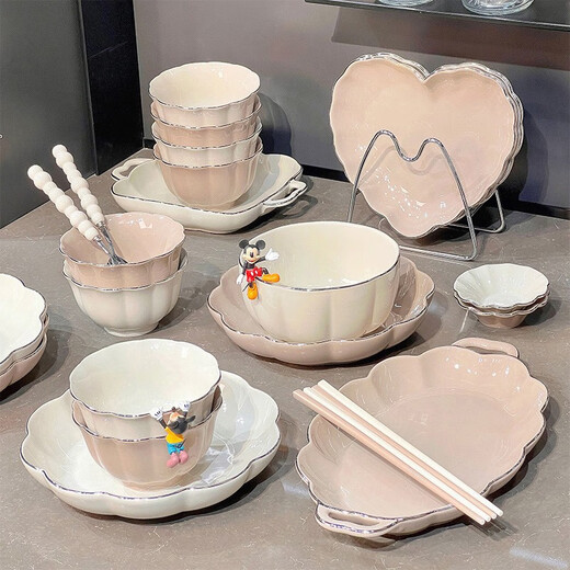 Bols colorés sous le glaçage, nouveau style d'assiettes en céramique ménagère, bols et baguettes combinaison ménage de créneaux de ménage bols de vaisselle et assiettes peintes en or 4-6 personnes Boîte-cadeau de nourriture 1355