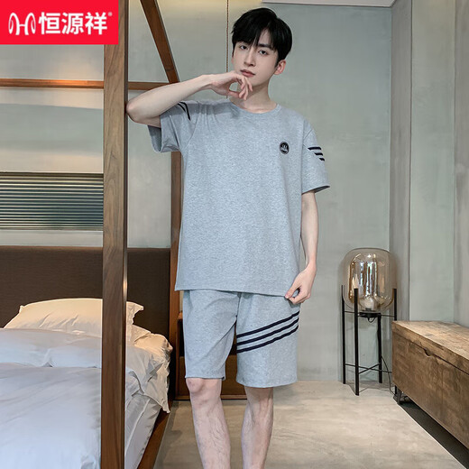 恒源祥睡衣男士夏季棉质短袖加大码薄款宽松中青年休闲家居服套装可外穿 9922【H系列男短袖短裤套装】 L 【100-125斤】