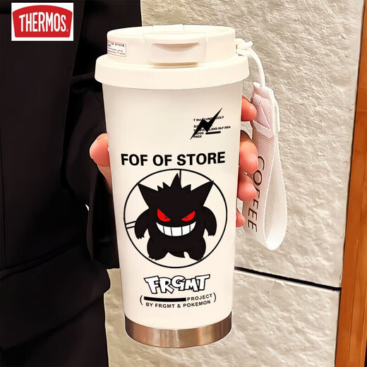 Thermos Creative Geng GUI Thermos Cup große Kapazität Strohwasserbecher Tragbares Doppelkaffeetasse Neue Modell Hochvorbereitete für Männer und Frauen BXAB13796 Ghost Blue + mit Lanyard Ceramic Innenboden