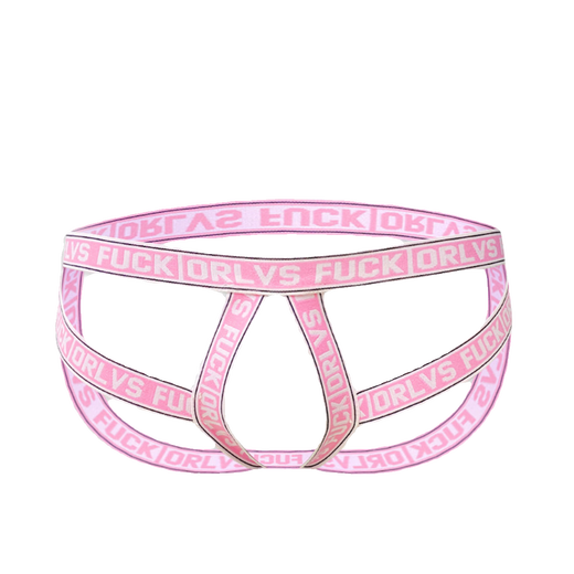 Double thong men's sexy gay men's underwear with rings for fitness hollow breathable comfortable fashionable thong low waist trendy pink 652 M