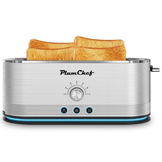 Plumchef 4-slice toaster, defrost/reheat function, removable bread tray, full body stainless steel shell, 1350W, anti-fingerprint and anti-jam
