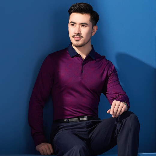 
Hongdu Spring and Autumn Book Middle-aged and Elderly Men's Long Sleeve T-shirt Business Casual Lapel Men's T-shirt Red tm6189-2 One Size 170/88A