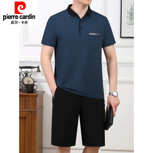 皮尔卡丹（pierre cardin）2025夏季新款中年男士爸爸父亲装冰丝短袖t恤短裤跑步运动服套装 693暗红 L 建议100斤-----120斤体恤+裤子
