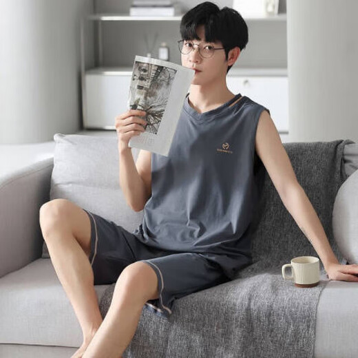 Luechen Pajamas sans manches Viete pour hommes pyjamas mince des vêtements pour hommes à grande taille décontractés, père L [construit 12027 [Set] L [recommandé 100-140jin [Jin est égal à 0,5 kg]]]