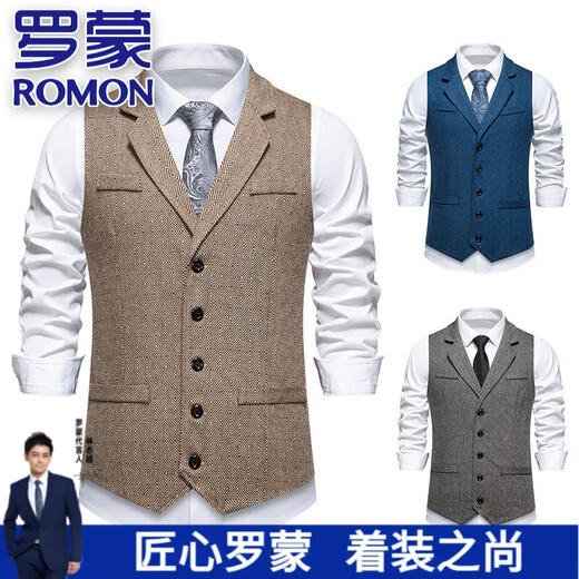 
ROMON (ROMON) suit vest men's vest high-end retro vest plus fat plus size slim British business casual horse jacket suit Khaki M 140Jin [Jin equals 0.5 kg] about weight