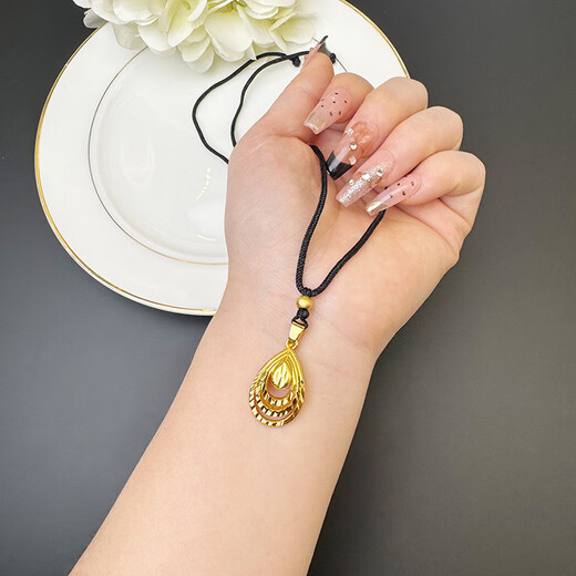 Pupan Lao Phoenix 999 Bengal Red Gold Vietnamese Sand Gold Necklace Trendy Water Drop Pendant Long-lasting Color Copper Gold Plating X3433 Water Drop Shape Necklace Lao Fengxiang Quality