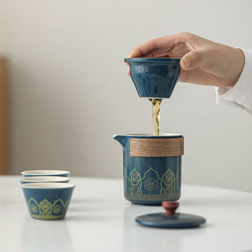 Ancient rhyme travel tea set car business trip portable ceramic quick cup one pot four cups company event business Jilan-one pot three cups+can+big black bag