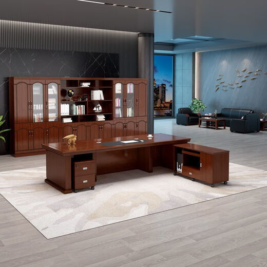 Manzhen's New Style Boss's Desk Sofá Oficina de escritorio Gran Descripción Manager Desk President Desk Desk Combinación Conjunto de 826# Descripción de la oficina 1.6 metros Tabla + Gabinete Auxiliar Doble + una silla + 4 Gabinete de puerta