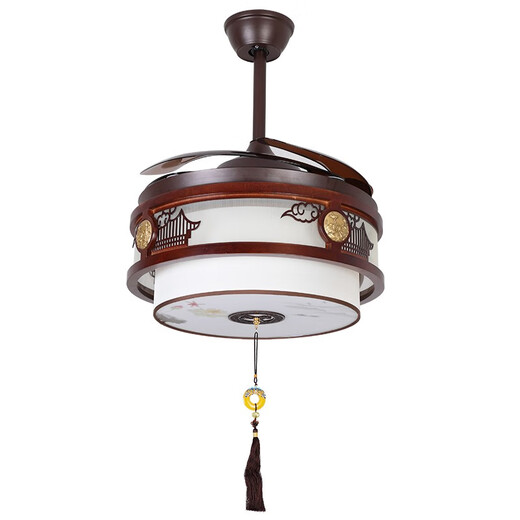 CLCEY新中式风扇吊灯卧室客厅实木隐形家用中国风复古电扇变频餐厅吊灯 9896三色48寸直流变频静音纯铜