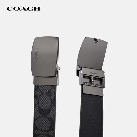 蔻驰（COACH）腰带皮质经典商务皮带双面礼盒装男士礼物 【窄版 黑灰老花针扣】CY983 QBM