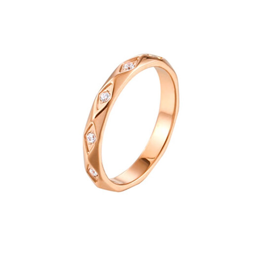 QUAMER cold style simple niche titanium steel inlaid with diamonds plated rose gold ring women's gold color does not fade prismatic section rose gold beauty No. 5 (circumference 5.12cm)