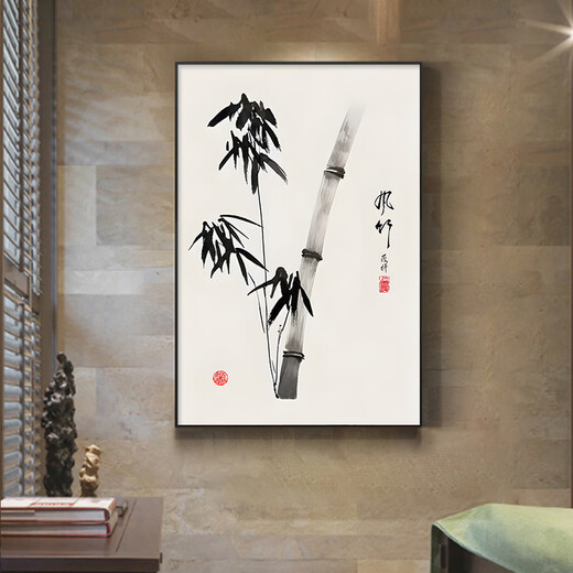 Detian calligraphy and painting living room decorative painting background wall bamboo hanging painting tea room calligraphy and painting mural Chinese painting office wall hanging ink painting wall L type - running water makes money black frame 60cm wide * 80cm high definition texture picture