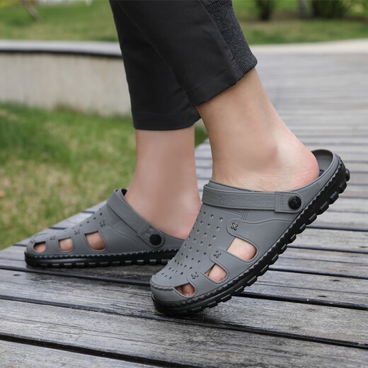 Hongxinger Duckling Erkeke Shanghai Sandals Men's Summer Daily Casual Hollow Anti-Slip Soft Sole Breathable Box Head Dark Brown 3524 Single Layer 39 Suitable for Sports Shoes