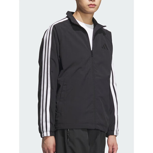 阿迪达斯 （adidas）外套男士2025春季新款健身训练运动服立领防风休闲梭织夹克上衣 KC3892黑色/白 2XL