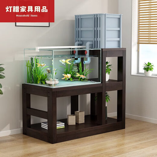 Difang Einfache neue chinesische Fischtank -Rack -Basis Festholz -Lagerregal mit hoher und niedriger Bodenregal Kombination Blumenregal Wohnzimmer Fischtankschrank Schwarze Walnuss 60*3520*35110