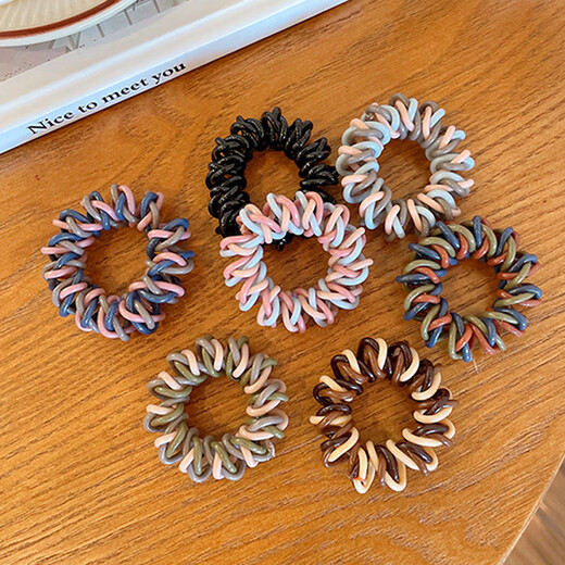 Huashike seven-piece set, high elasticity, non-damaging phone cord hair ties for women, summer hair ties, small rubber bands, hair ties for women, 7 pieces, mixed color-color-blocking phone ties