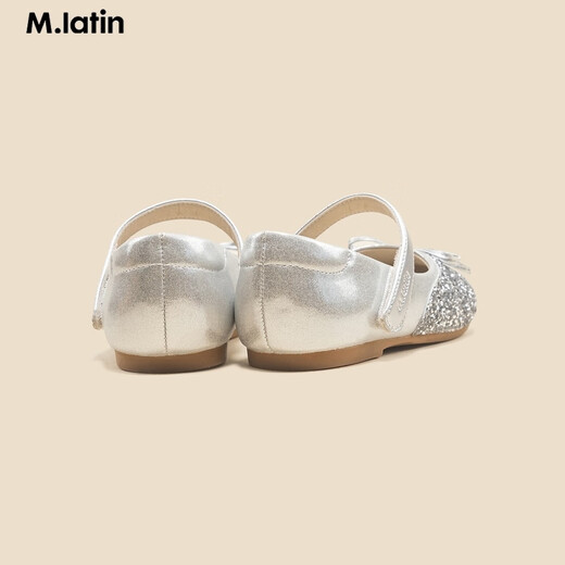 马·拉丁（M.Latin）女大童闪亮蝴蝶结皮鞋12401S409X 银色 33