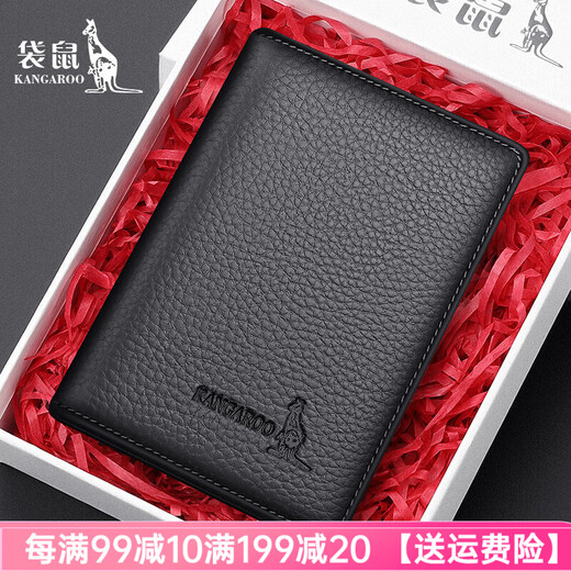 Känguru Marke Luxus 2025 Neues echtes Leder kleiner Kartenbeutel Männer und Frauen Karten Clip Mini Multi-Card-Kartenabdeckungskartenausweis Schwarz