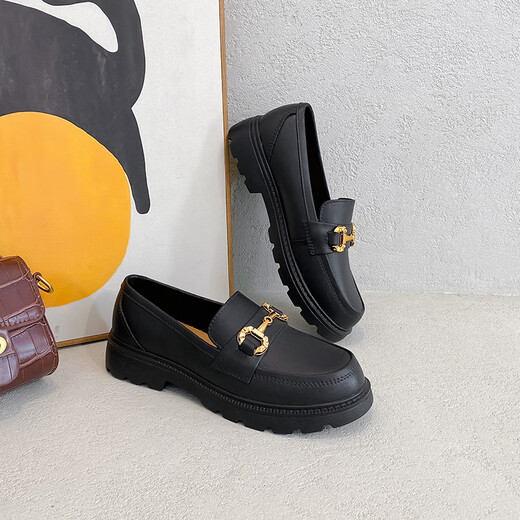 Bainike low-top rain shoes for women, versatile casual anti-slip waterproof student water shoes for women, fashionable shallow mouth Korean style thick-soled leather shoes for women, black size 36 standard size