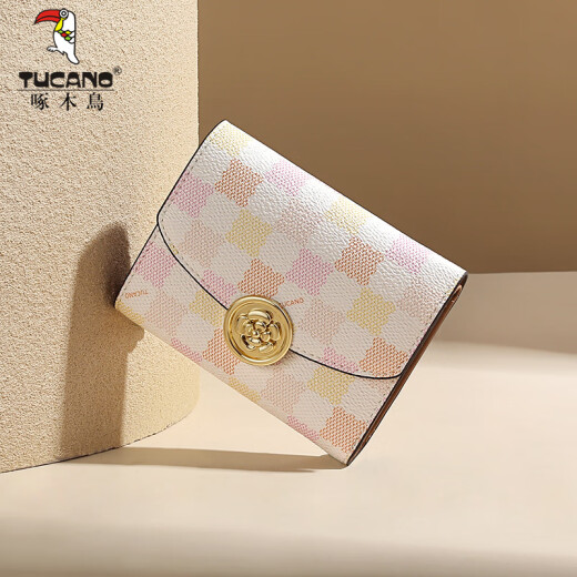 Woodpecker (TUCANO) 2025 new color block retro card bag trendy and exquisite light luxury short coin wallet women's wallet light pink