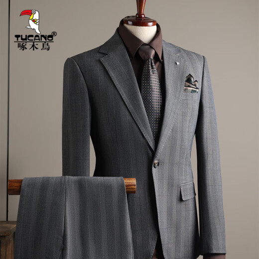 Woodpecker (TUCANO) Fashion Suit Suit Men's Business Casual Banquet Wedding Dress Professional Formal Suit Men's Suit Host Heig (suit + trousers) XL 52 (125-138 Jin Jin equals 0.5 kg)