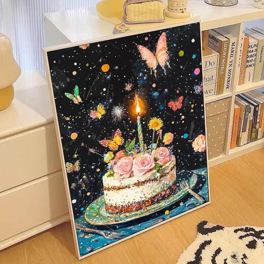 三栖虎生日礼物数字油画diy填充油彩画手绘丙烯填色手工感装饰挂画 XH11151 60*80cmPS免组装原木色外框其他