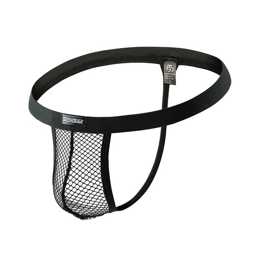 Men's large mesh thong sexy low waist transparent see-through underwear bikini briefs fat bear plus size white M recommended 55-75 kg