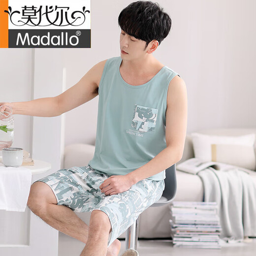 Pajama modal de los pantalones de verano para hombres pantalones cortos modales de verano para hombres del verano Los hombres de hombres sin mangas delgadas pueden usar traje M1048 verde claro L [sugerido 120-140Jin [Jin equivale a 0.5 kg]]