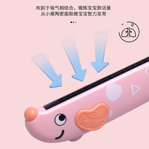 卡通儿童16孔口琴发声吹奏可水洗宝宝早教训练气息口风琴乐器玩具 小粉狗【铜质内芯不响包赔】