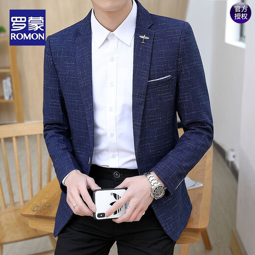 ROMON Small Suit Men's Autumn and Winter Korean Slim Jacket High Quality Casual Suit Top Handsome and Trendy Spring and Autumn Dark Pattern 1817 Navy (Two Buttons) 3XL Suitable for 146-155 Jin Jin equals 0.5 kg