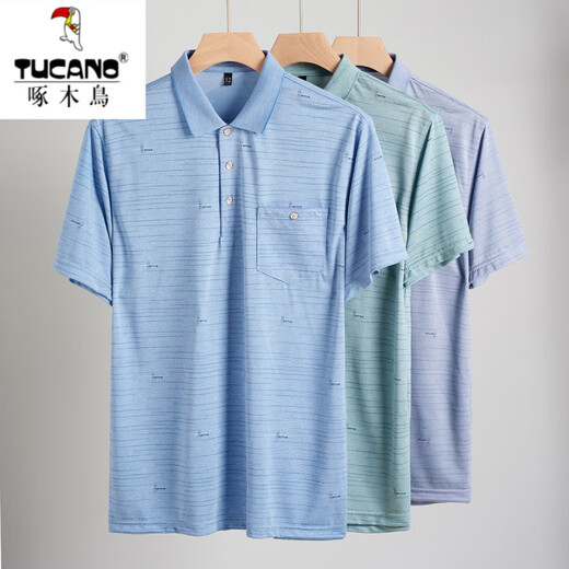 
Woodpecker (TUCANO) Daddy Lapel Ice Silk Short Sleeve T-shirt Middle-aged Men's Casual T-shirt Middle-aged and Elderly Thin POLO Shirt Summer Clothes T Ice Silk-9855 Gray Real Pocket L 50/170
